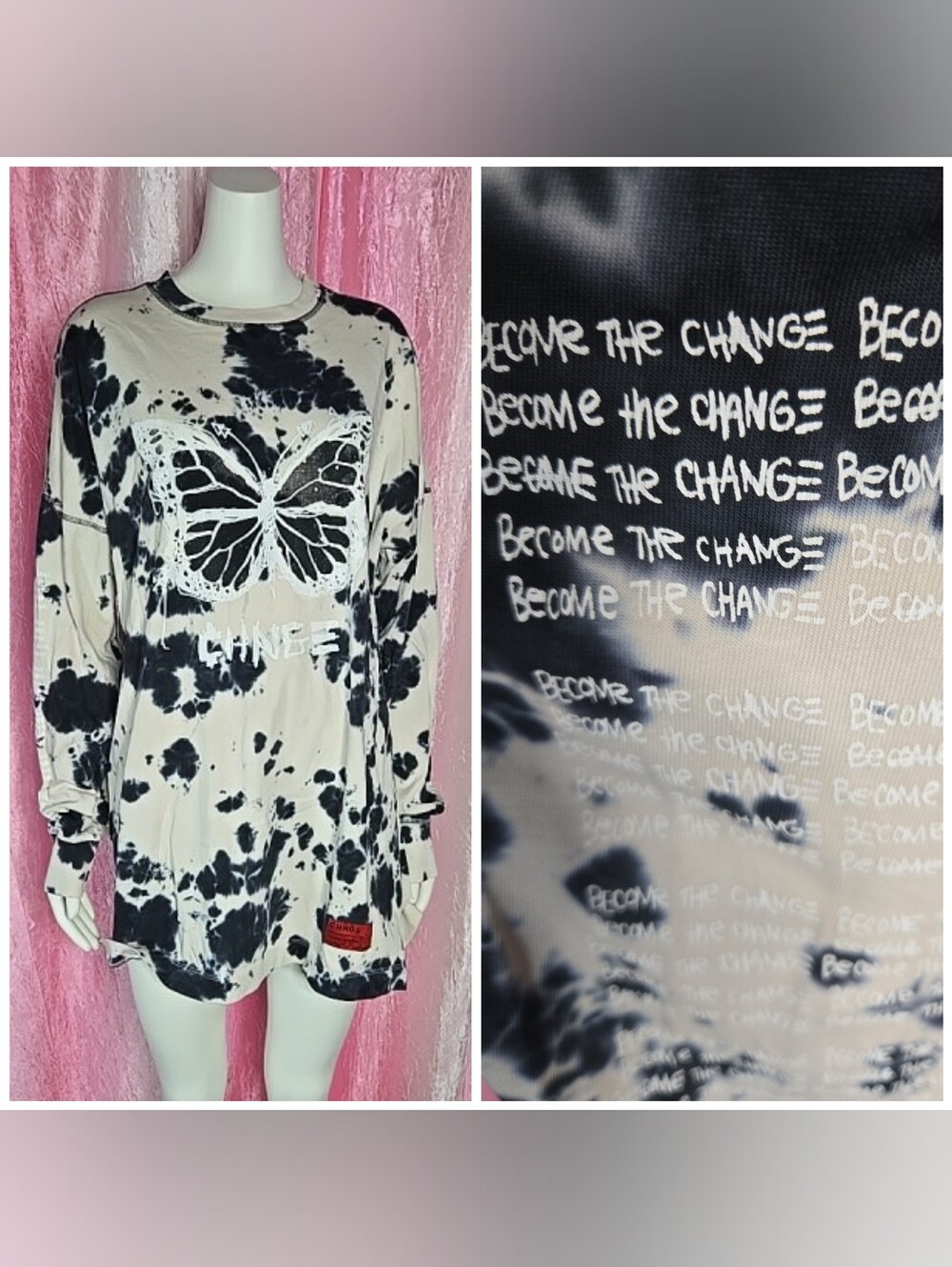 CHNGE Tye-dye Organic Cotton Butterfly Graphic Crewneck Tshirt Size Large